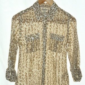 LUCKY BRAND Leopard button blouse with roll up